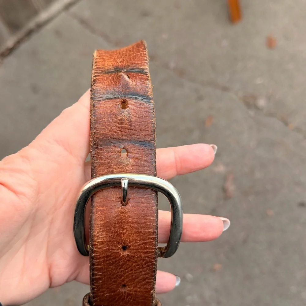 Classic Brown Leather Belt with Silver Buckle and Eagle Size 40